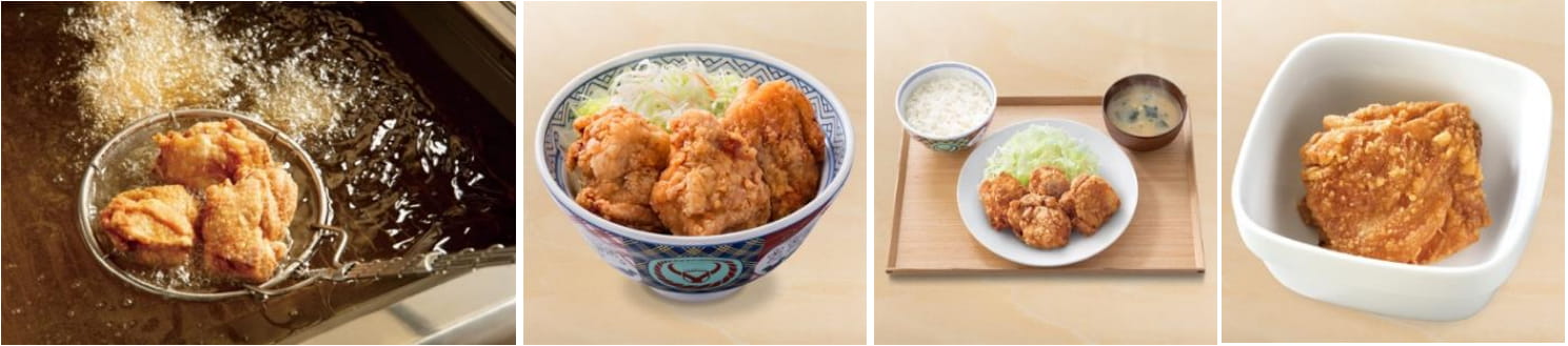 「から揚げ丼」「から揚げ定食」「から揚げセット」「から揚げ（単品）」のイメージ画像